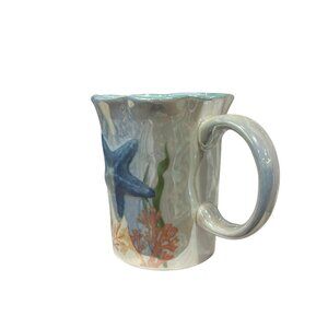 16oz Iridescent Wavy Ceramic Sea-Themed Mug – Sandy Beach Ocean Inspired